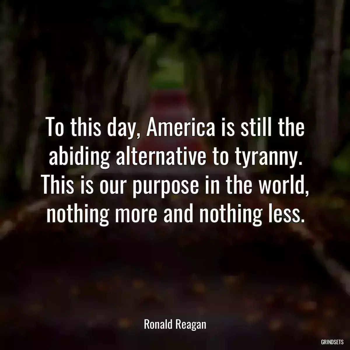 To this day, America is still the abiding alternative to tyranny. This is our purpose in the world, nothing more and nothing less.