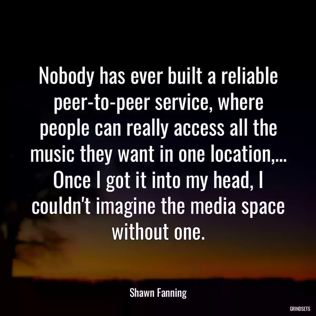 Nobody has ever built a reliable peer-to-peer service, where people can really access all the music they want in one location,... Once I got it into my head, I couldn\'t imagine the media space without one.