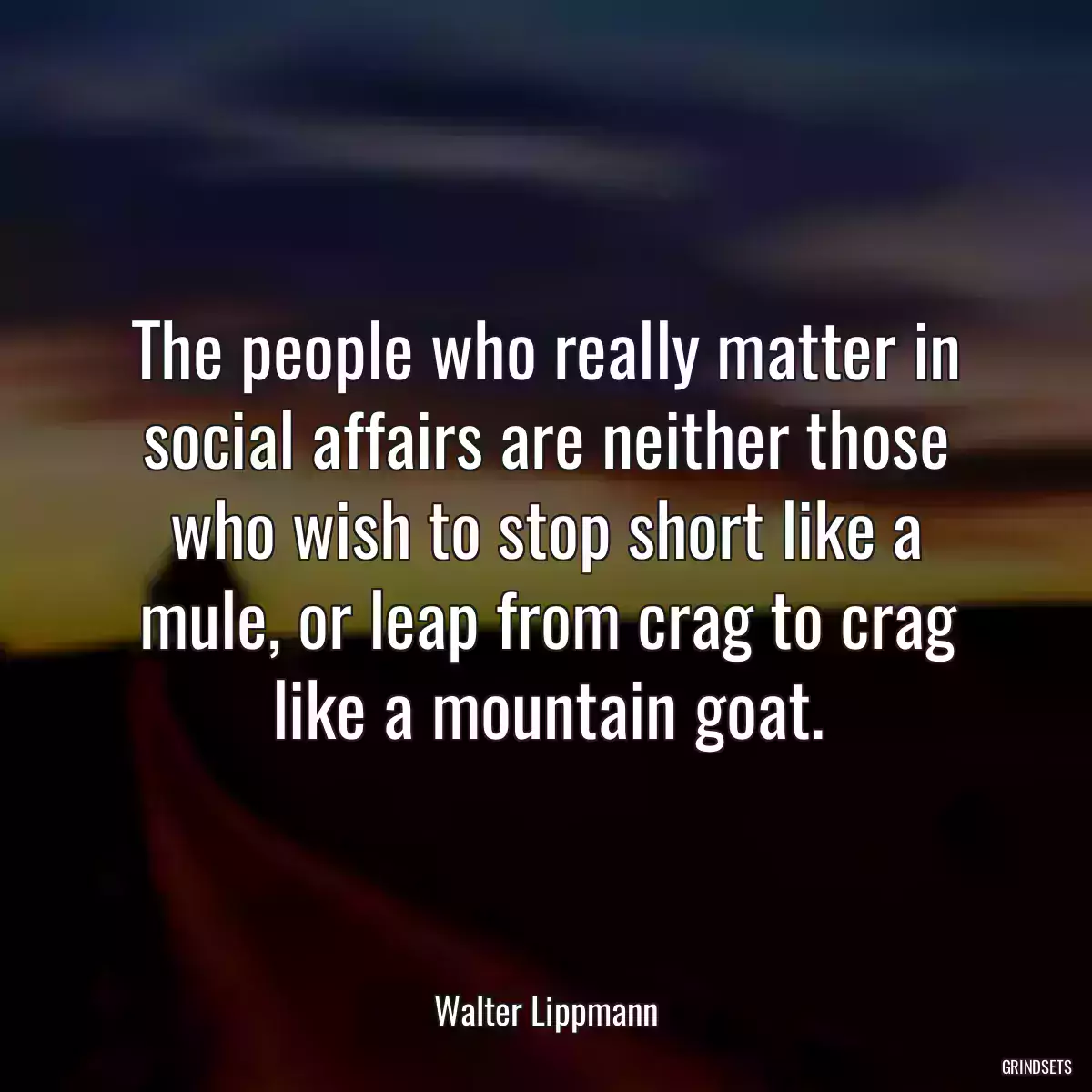 The people who really matter in social affairs are neither those who wish to stop short like a mule, or leap from crag to crag like a mountain goat.