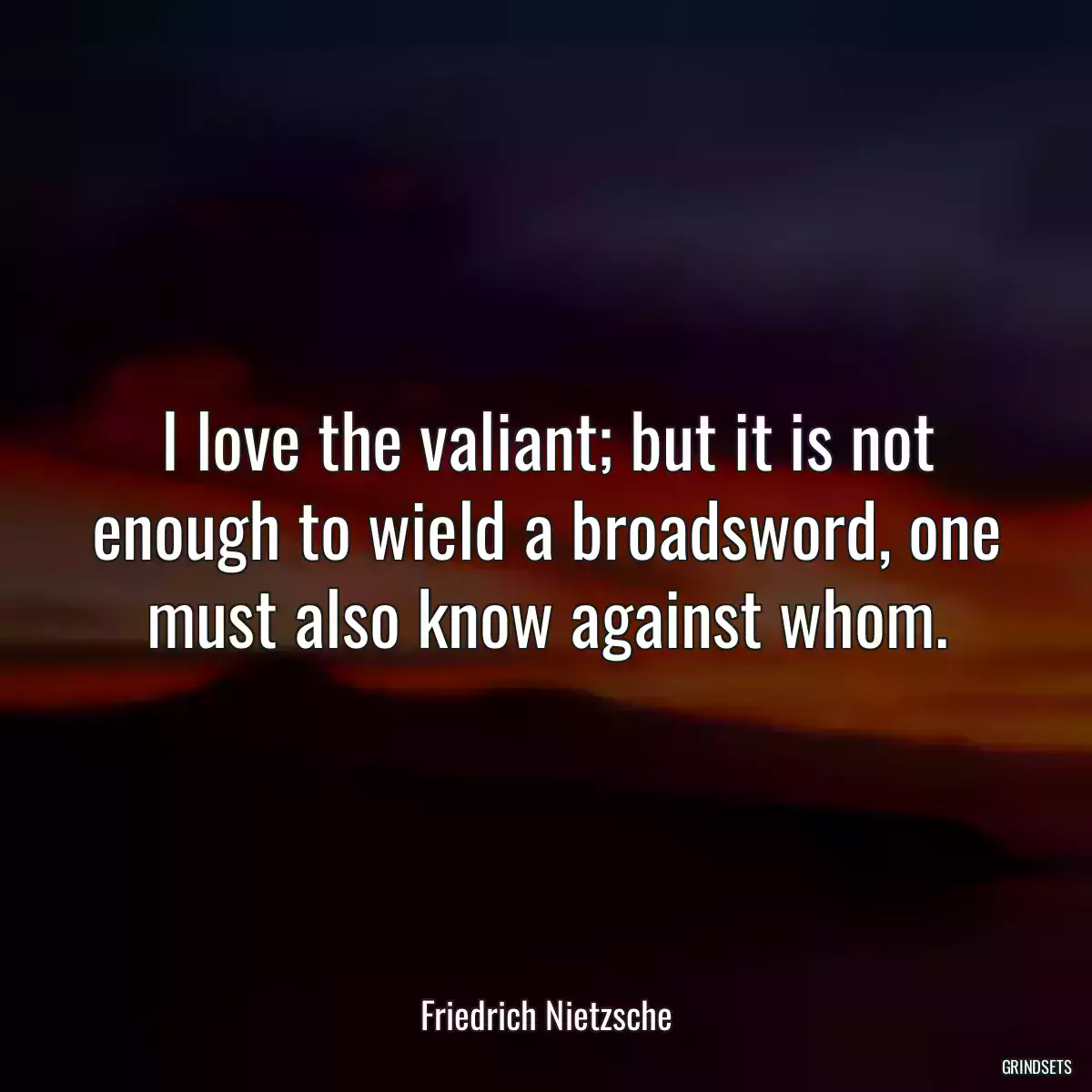 I love the valiant; but it is not enough to wield a broadsword, one must also know against whom.