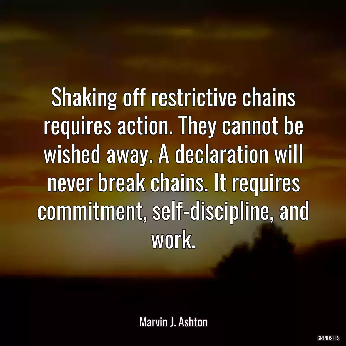 Shaking off restrictive chains requires action. They cannot be wished away. A declaration will never break chains. It requires commitment, self-discipline, and work.