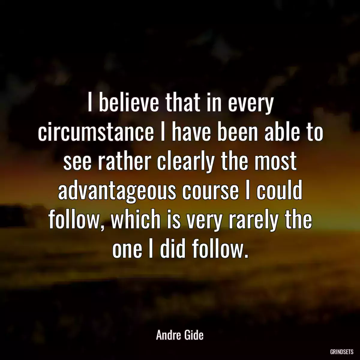 I believe that in every circumstance I have been able to see rather clearly the most advantageous course I could follow, which is very rarely the one I did follow.