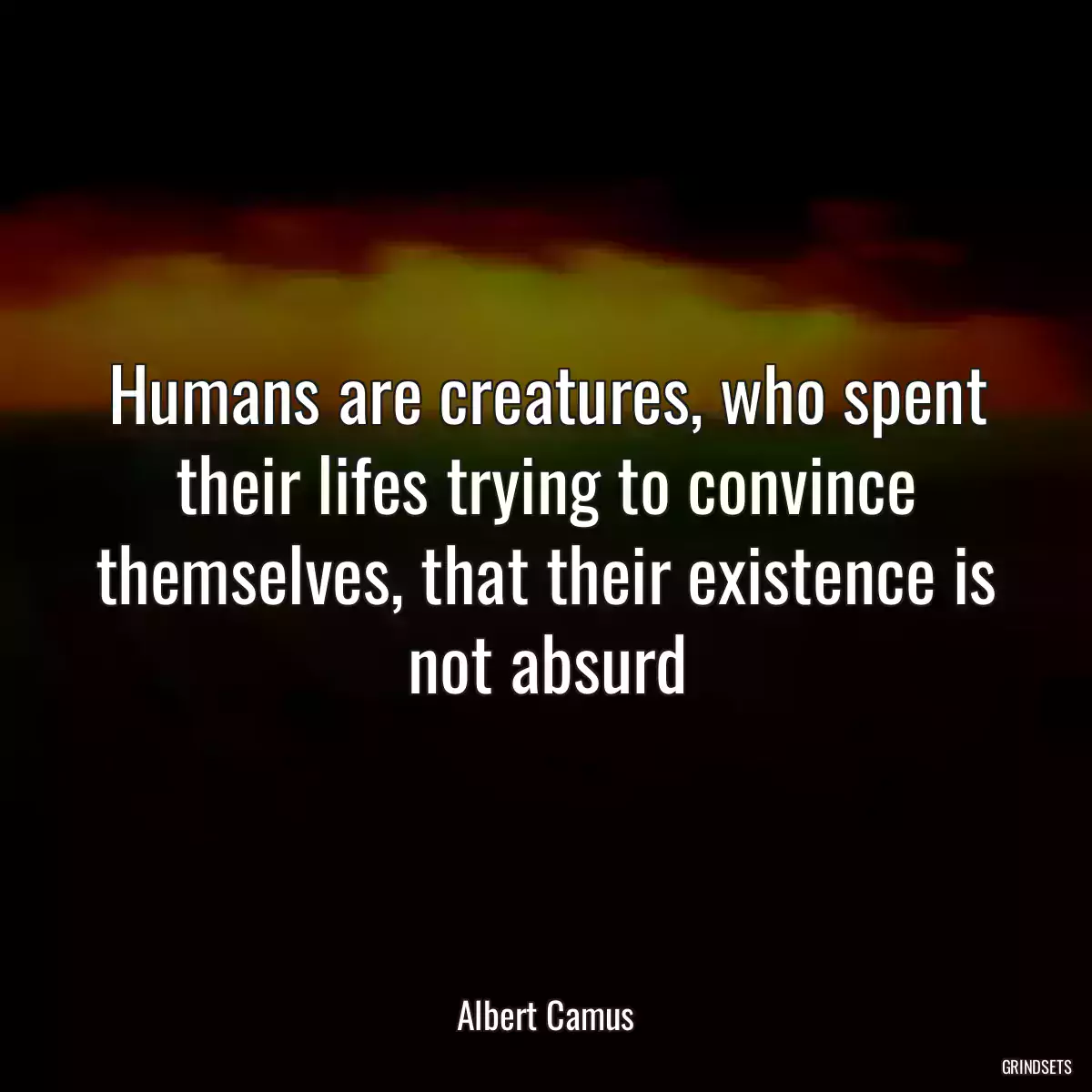 Humans are creatures, who spent their lifes trying to convince themselves, that their existence is not absurd