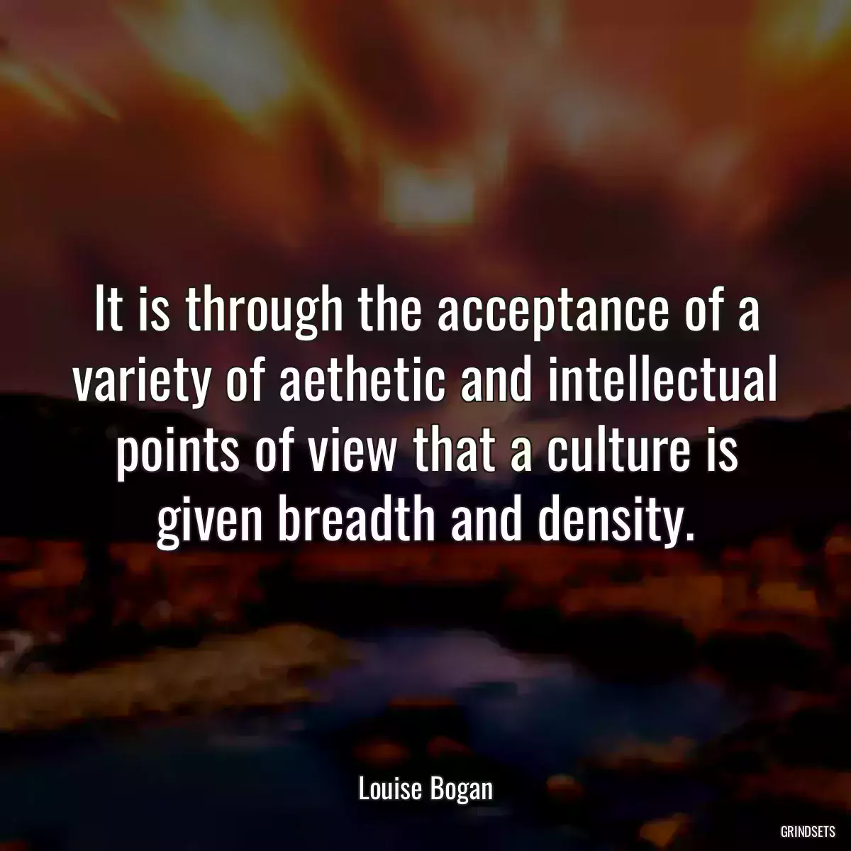 It is through the acceptance of a variety of aethetic and intellectual points of view that a culture is given breadth and density.