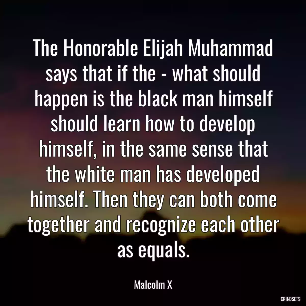 The Honorable Elijah Muhammad says that if the - what should happen is the black man himself should learn how to develop himself, in the same sense that the white man has developed himself. Then they can both come together and recognize each other as equals.