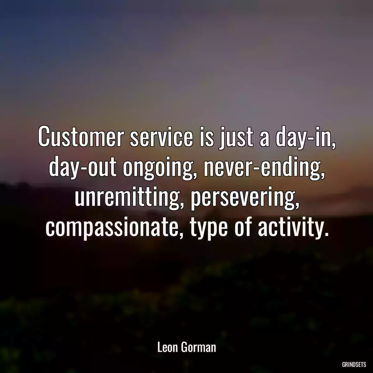 Customer service is just a day-in, day-out ongoing, never-ending, unremitting, persevering, compassionate, type of activity.