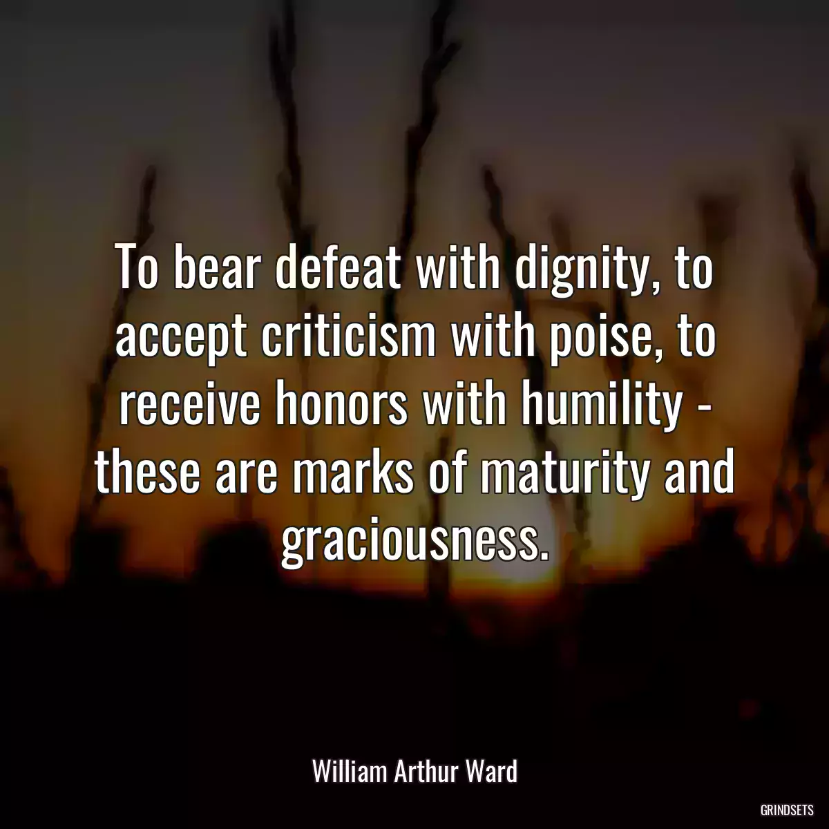 To bear defeat with dignity, to accept criticism with poise, to receive honors with humility - these are marks of maturity and graciousness.