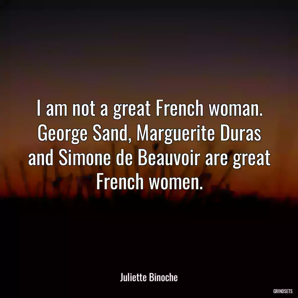 I am not a great French woman. George Sand, Marguerite Duras and Simone de Beauvoir are great French women.