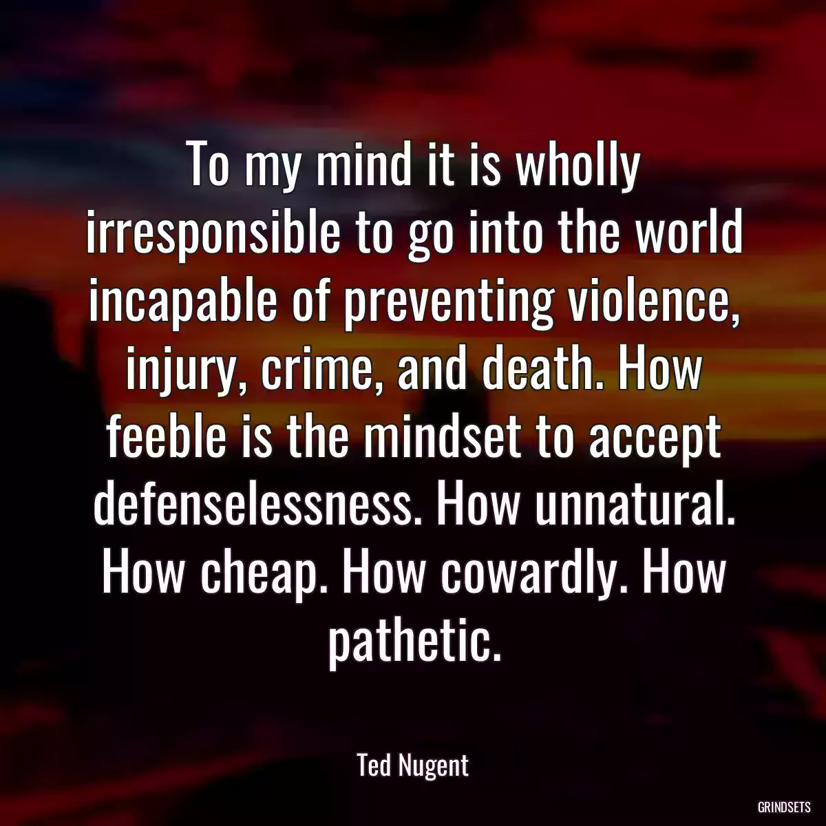 To my mind it is wholly irresponsible to go into the world incapable of preventing violence, injury, crime, and death. How feeble is the mindset to accept defenselessness. How unnatural. How cheap. How cowardly. How pathetic.