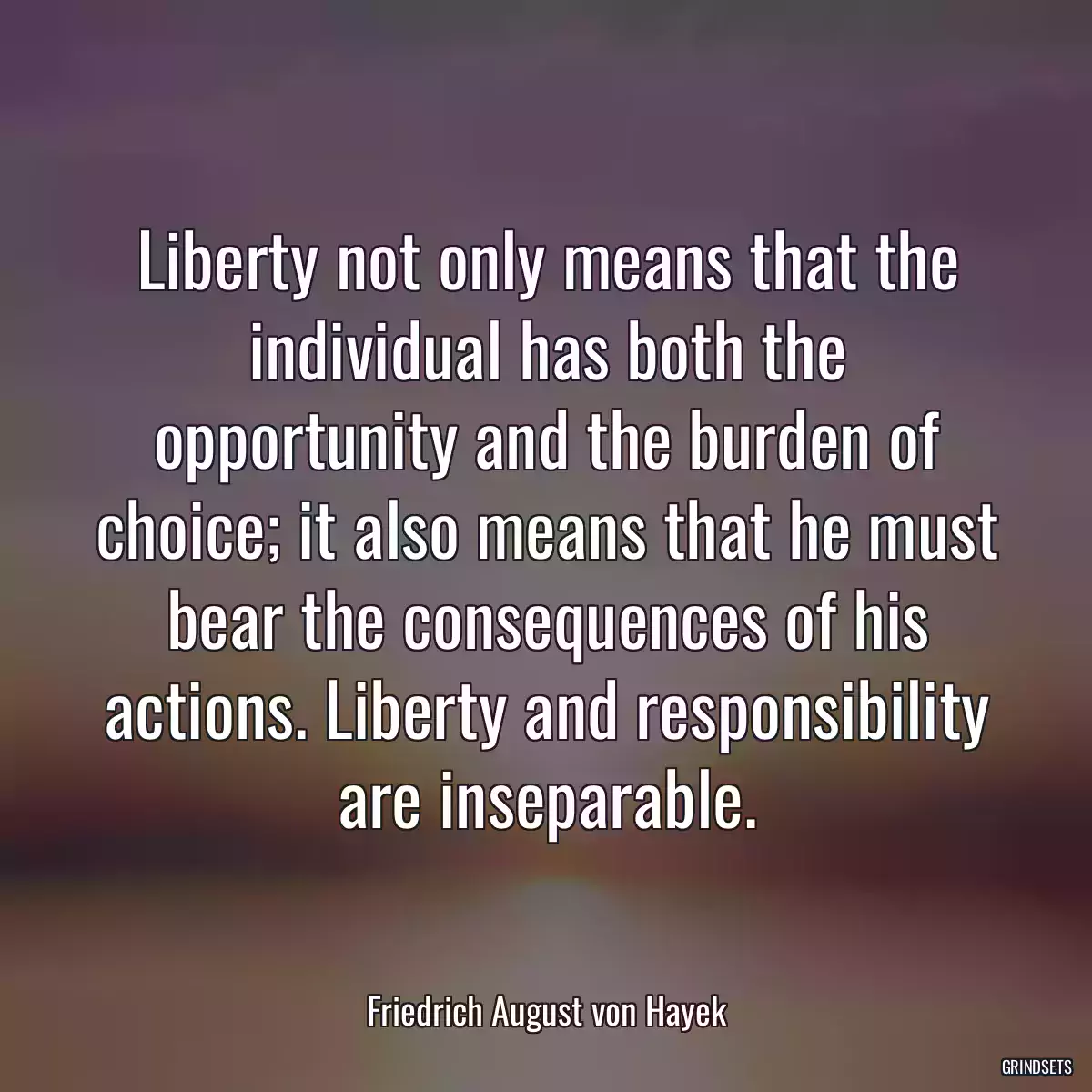 Liberty not only means that the individual has both the opportunity and the burden of choice; it also means that he must bear the consequences of his actions. Liberty and responsibility are inseparable.