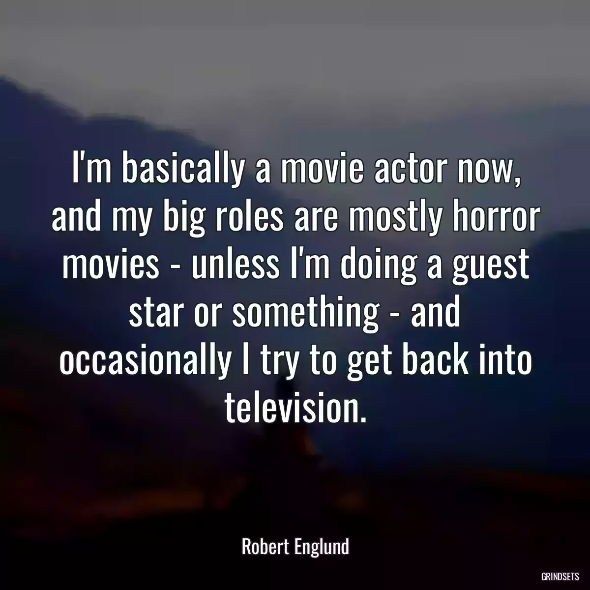 I\'m basically a movie actor now, and my big roles are mostly horror movies - unless I\'m doing a guest star or something - and occasionally I try to get back into television.