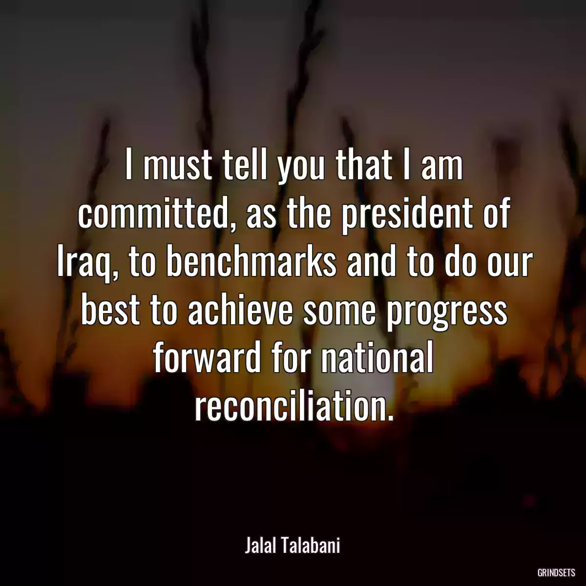 I must tell you that I am committed, as the president of Iraq, to benchmarks and to do our best to achieve some progress forward for national reconciliation.