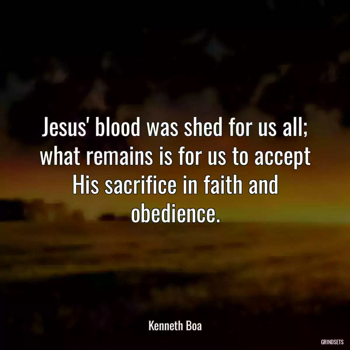 Jesus\' blood was shed for us all; what remains is for us to accept His sacrifice in faith and obedience.