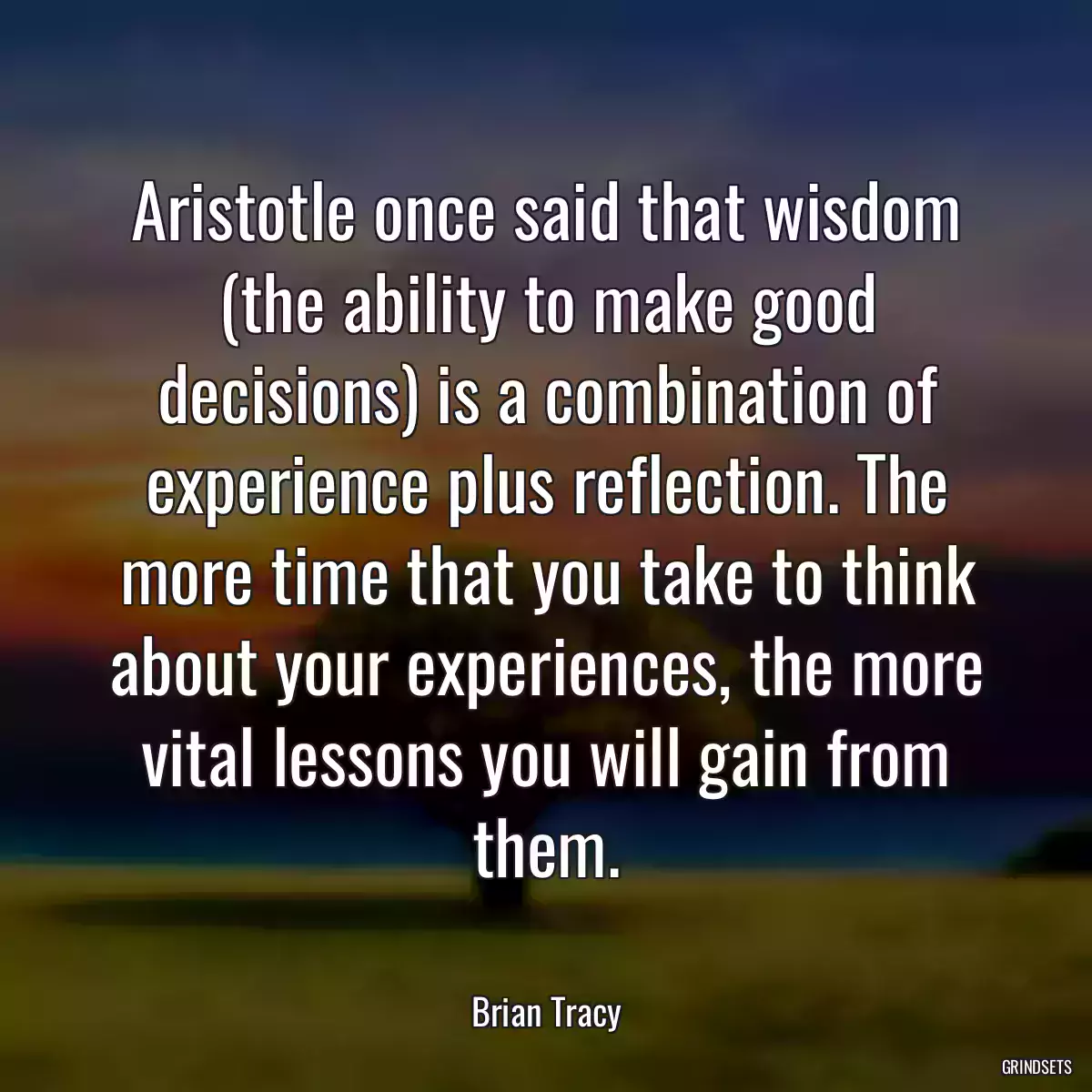 Aristotle once said that wisdom (the ability to make good decisions) is a combination of experience plus reflection. The more time that you take to think about your experiences, the more vital lessons you will gain from them.