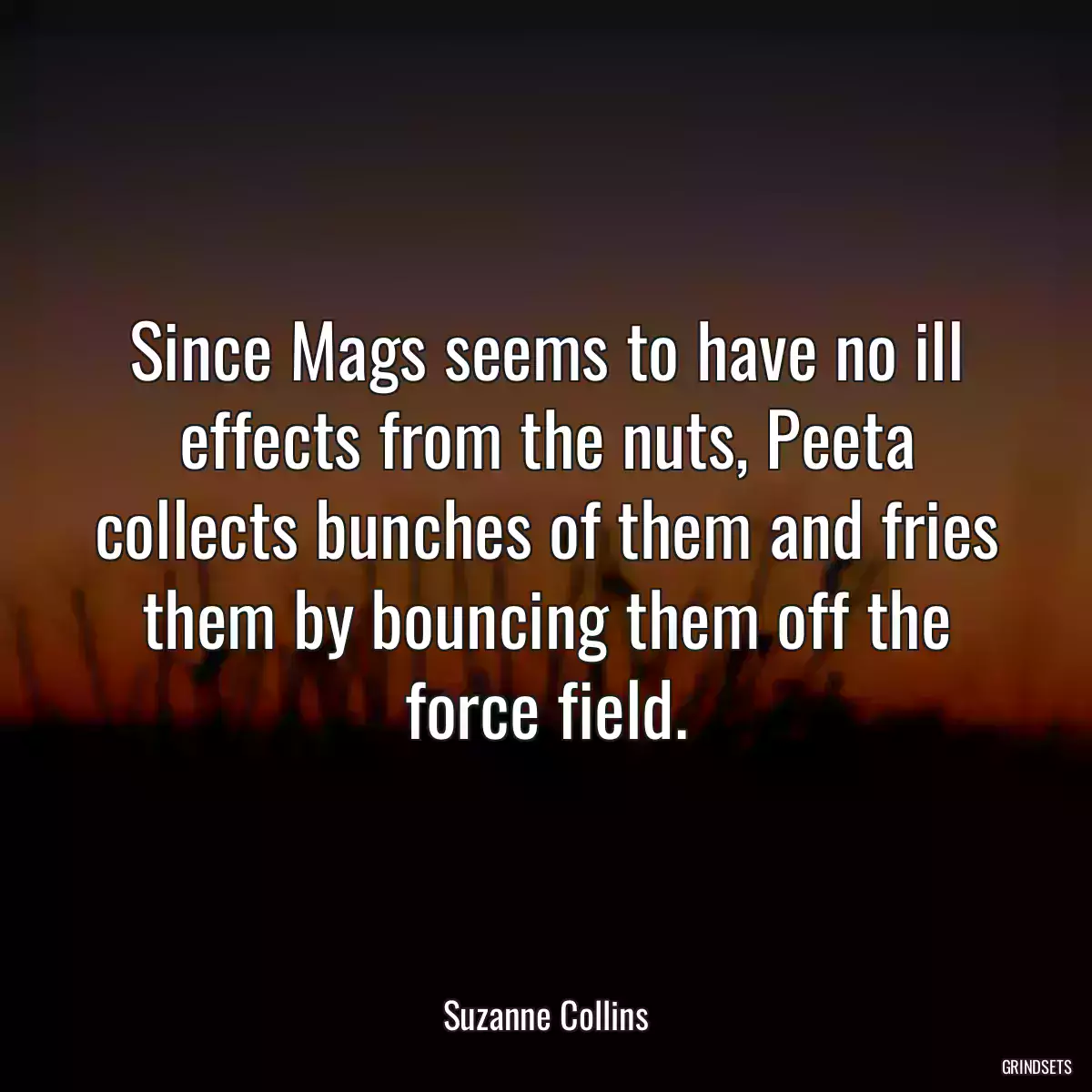 Since Mags seems to have no ill effects from the nuts, Peeta collects bunches of them and fries them by bouncing them off the force field.