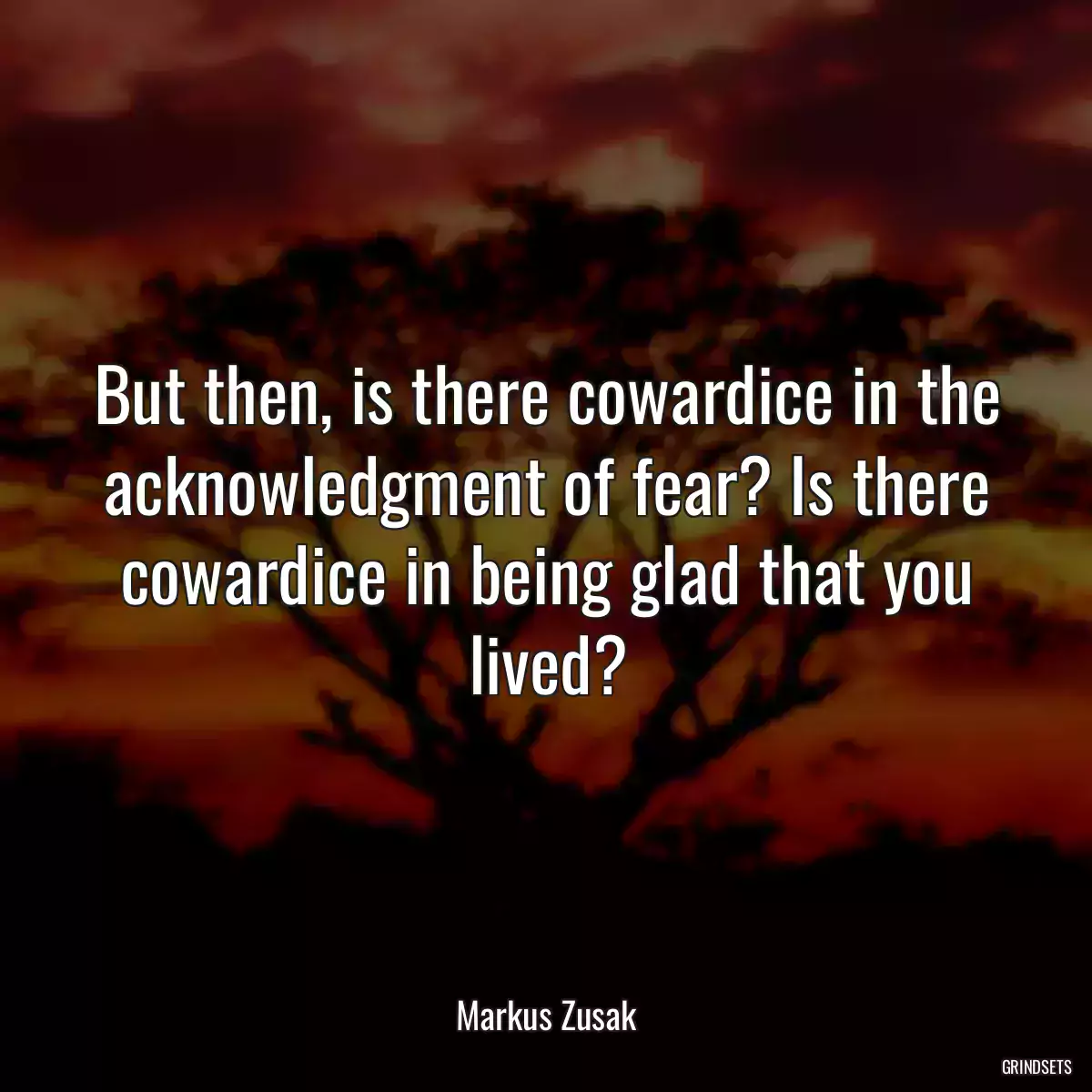 But then, is there cowardice in the acknowledgment of fear? Is there cowardice in being glad that you lived?