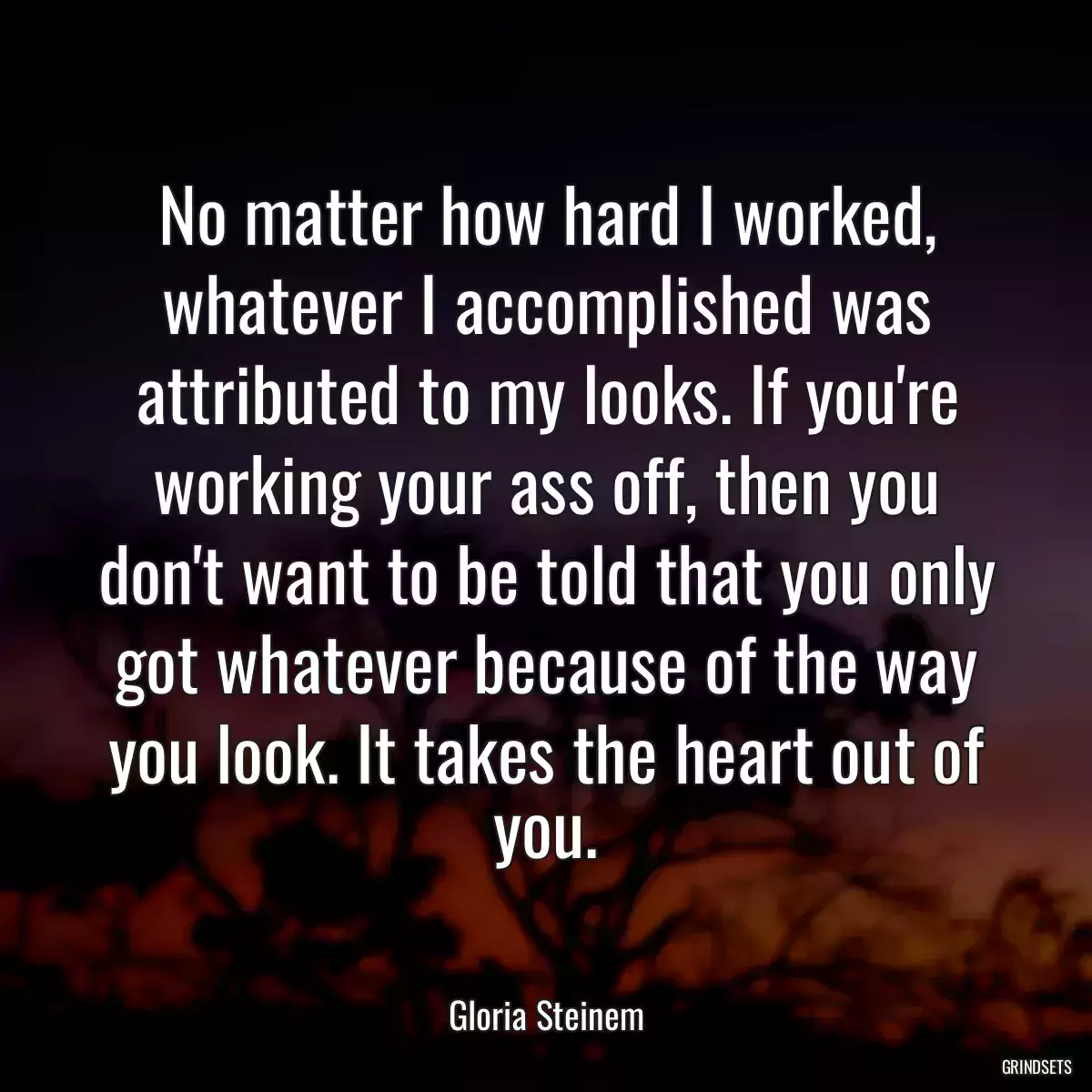 No matter how hard I worked, whatever I accomplished was attributed to my looks. If you\'re working your ass off, then you don\'t want to be told that you only got whatever because of the way you look. It takes the heart out of you.