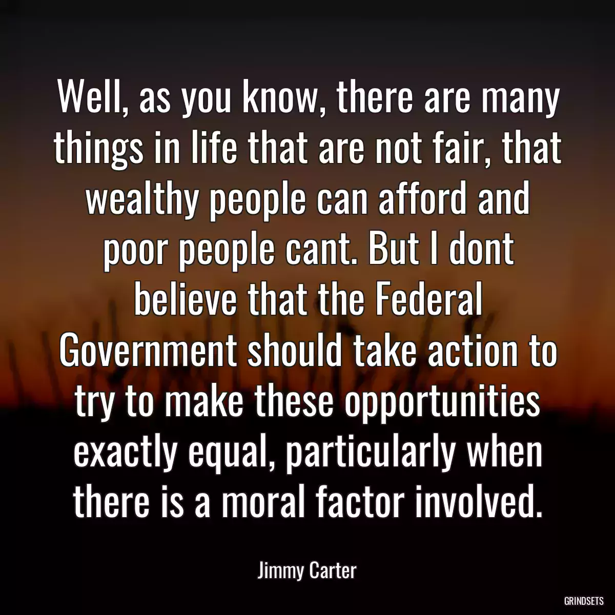 Well, as you know, there are many things in life that are not fair, that wealthy people can afford and poor people cant. But I dont believe that the Federal Government should take action to try to make these opportunities exactly equal, particularly when there is a moral factor involved.