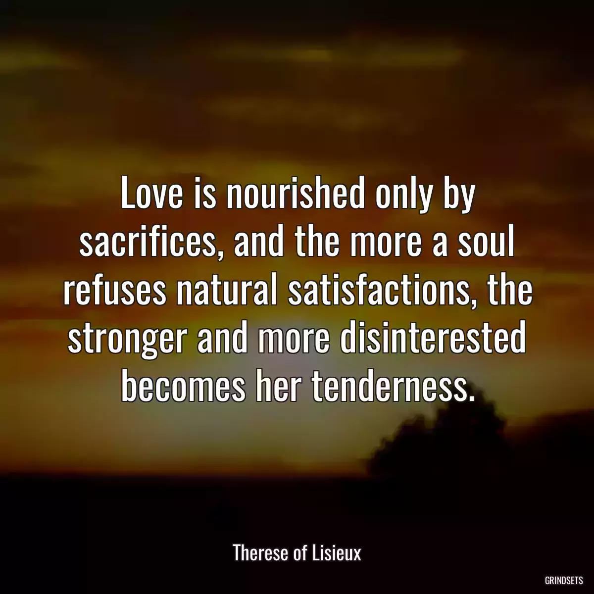 Love is nourished only by sacrifices, and the more a soul refuses natural satisfactions, the stronger and more disinterested becomes her tenderness.