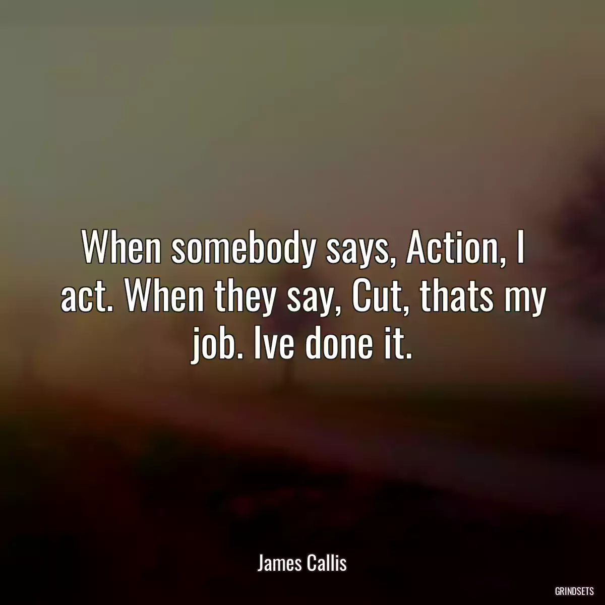 When somebody says, Action, I act. When they say, Cut, thats my job. Ive done it.