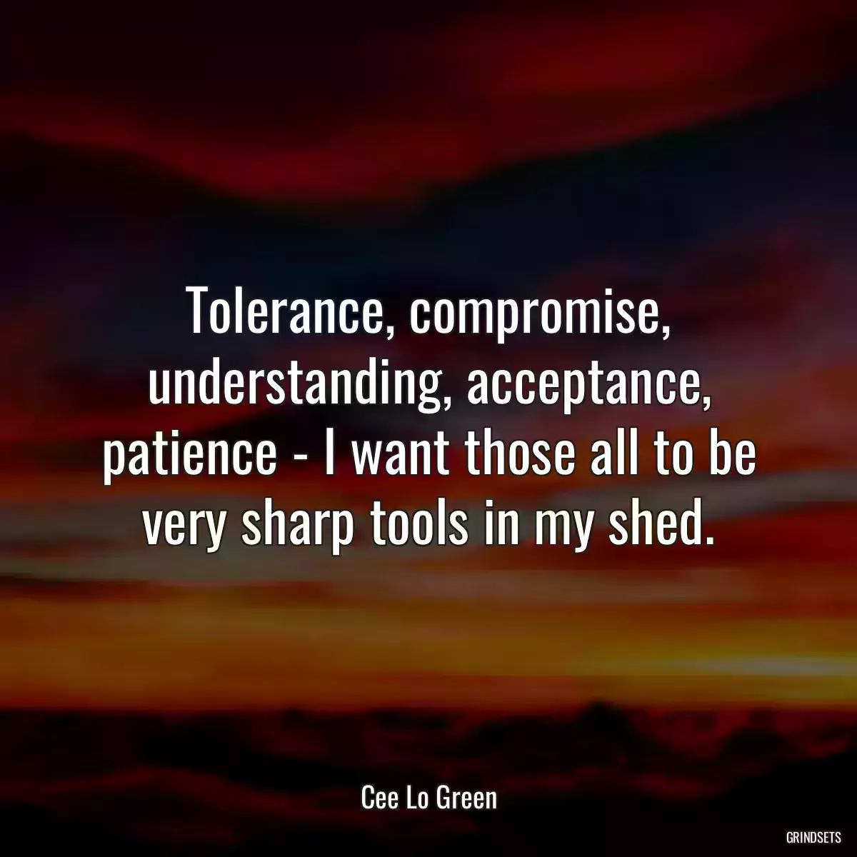 Tolerance, compromise, understanding, acceptance, patience - I want those all to be very sharp tools in my shed.