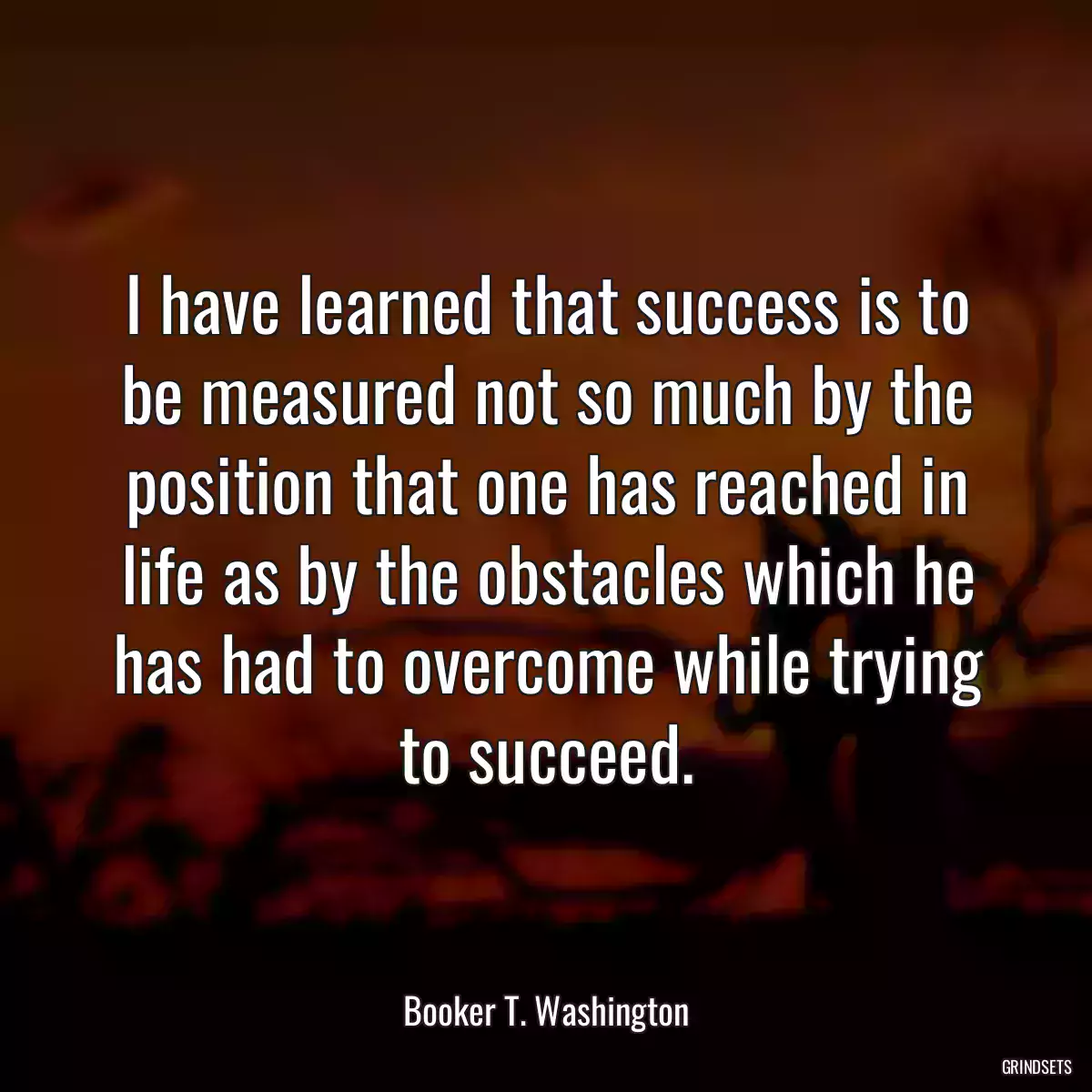 I have learned that success is to be measured not so much by the position that one has reached in life as by the obstacles which he has had to overcome while trying to succeed.