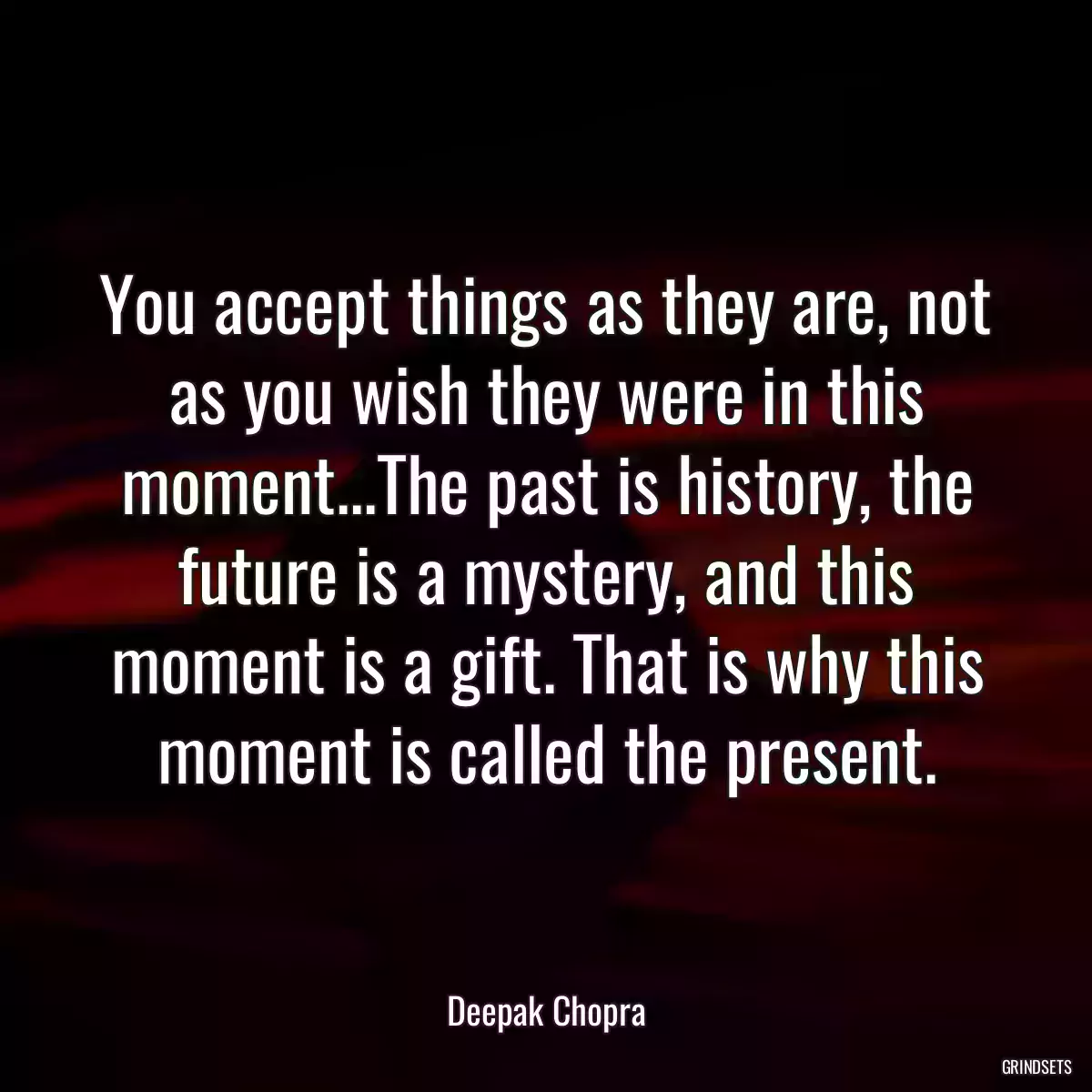 You accept things as they are, not as you wish they were in this moment...The past is history, the future is a mystery, and this moment is a gift. That is why this moment is called the present.