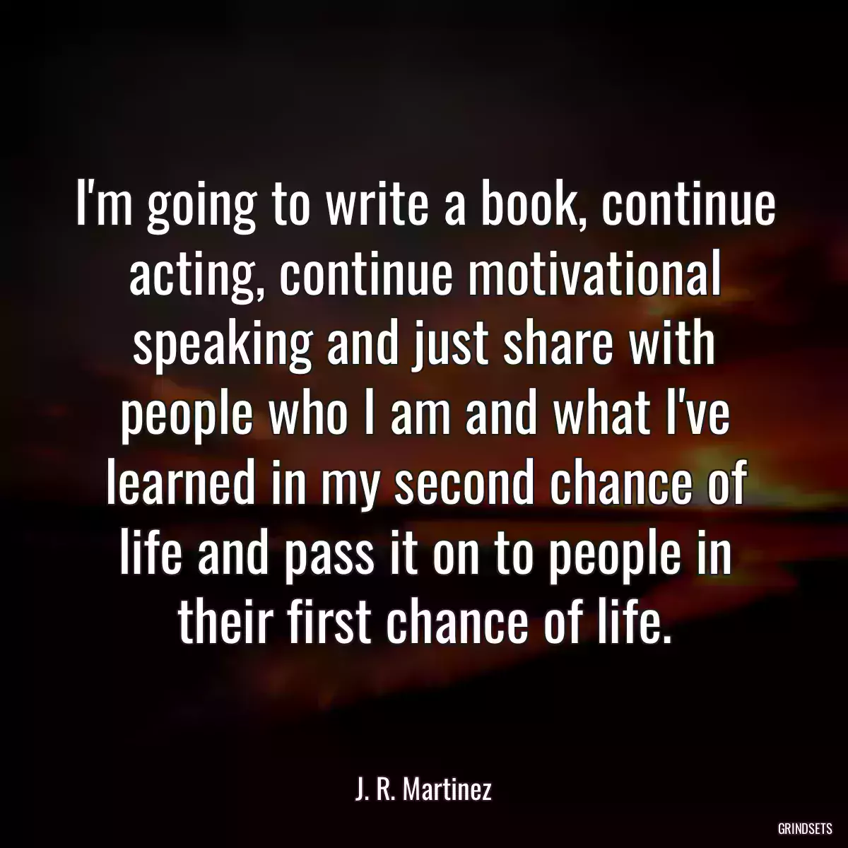 I\'m going to write a book, continue acting, continue motivational speaking and just share with people who I am and what I\'ve learned in my second chance of life and pass it on to people in their first chance of life.