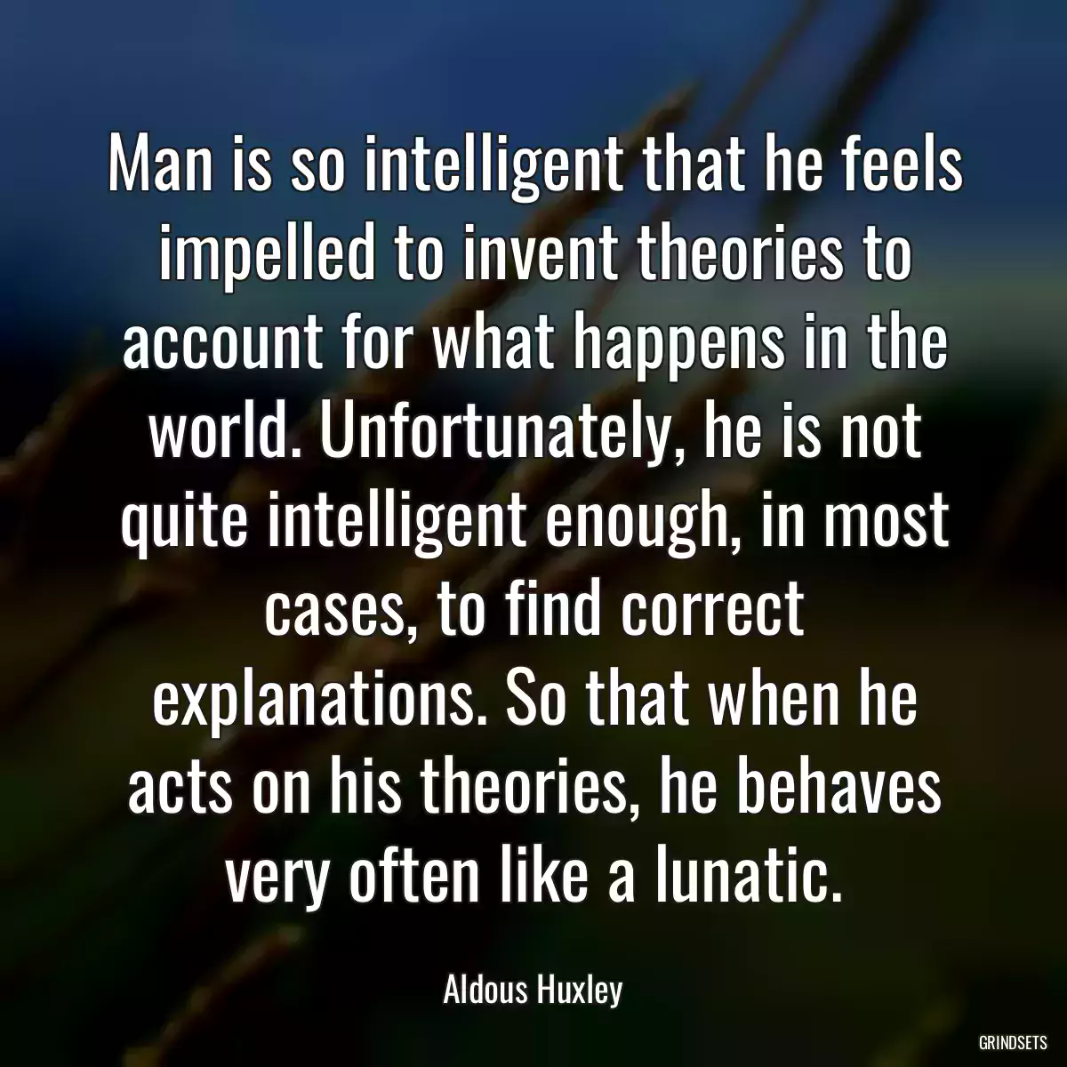 Man is so intelligent that he feels impelled to invent theories to account for what happens in the world. Unfortunately, he is not quite intelligent enough, in most cases, to find correct explanations. So that when he acts on his theories, he behaves very often like a lunatic.