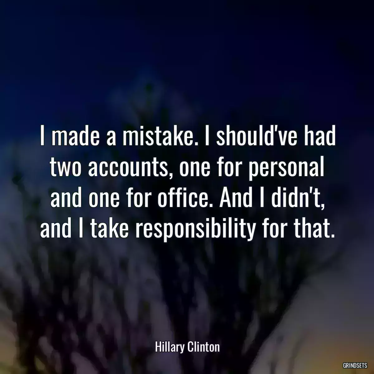 I made a mistake. I should\'ve had two accounts, one for personal and one for office. And I didn\'t, and I take responsibility for that.