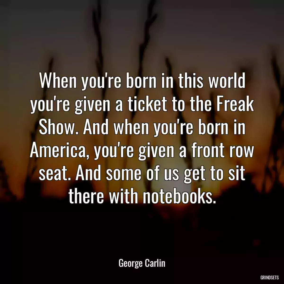 When you\'re born in this world you\'re given a ticket to the Freak Show. And when you\'re born in America, you\'re given a front row seat. And some of us get to sit there with notebooks.