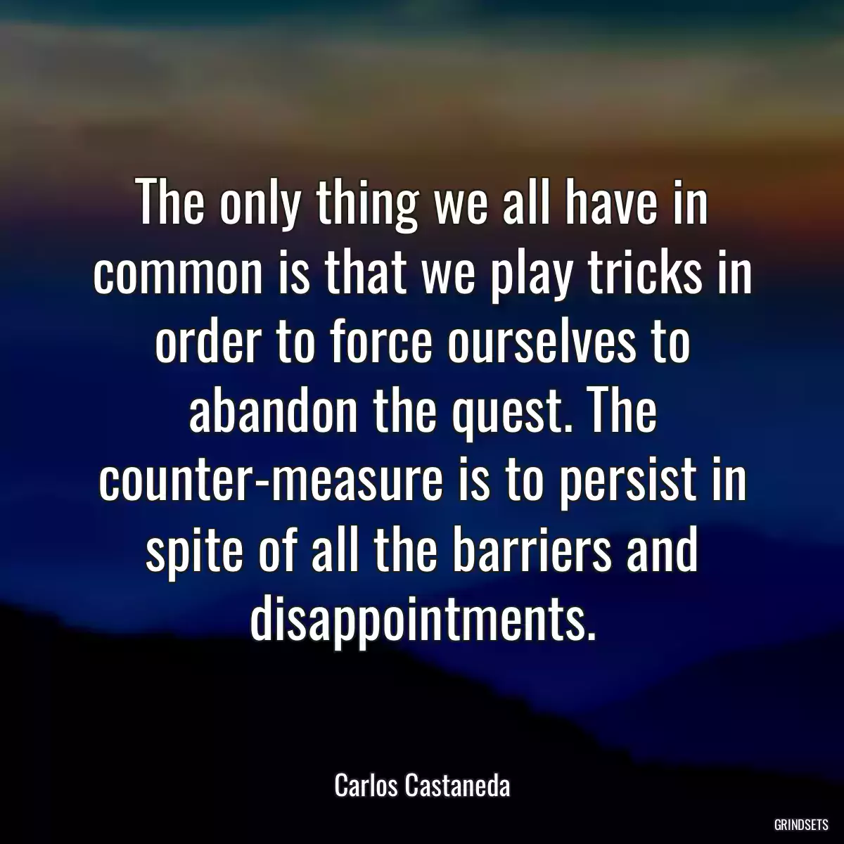 The only thing we all have in common is that we play tricks in order to force ourselves to abandon the quest. The counter-measure is to persist in spite of all the barriers and disappointments.