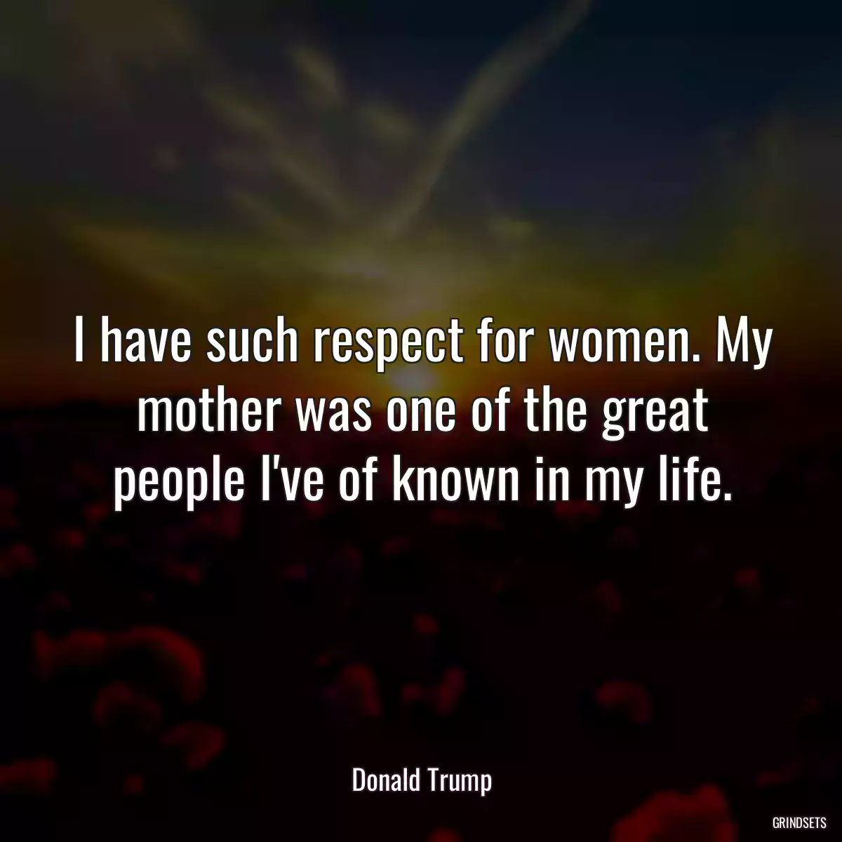 I have such respect for women. My mother was one of the great people I\'ve of known in my life.