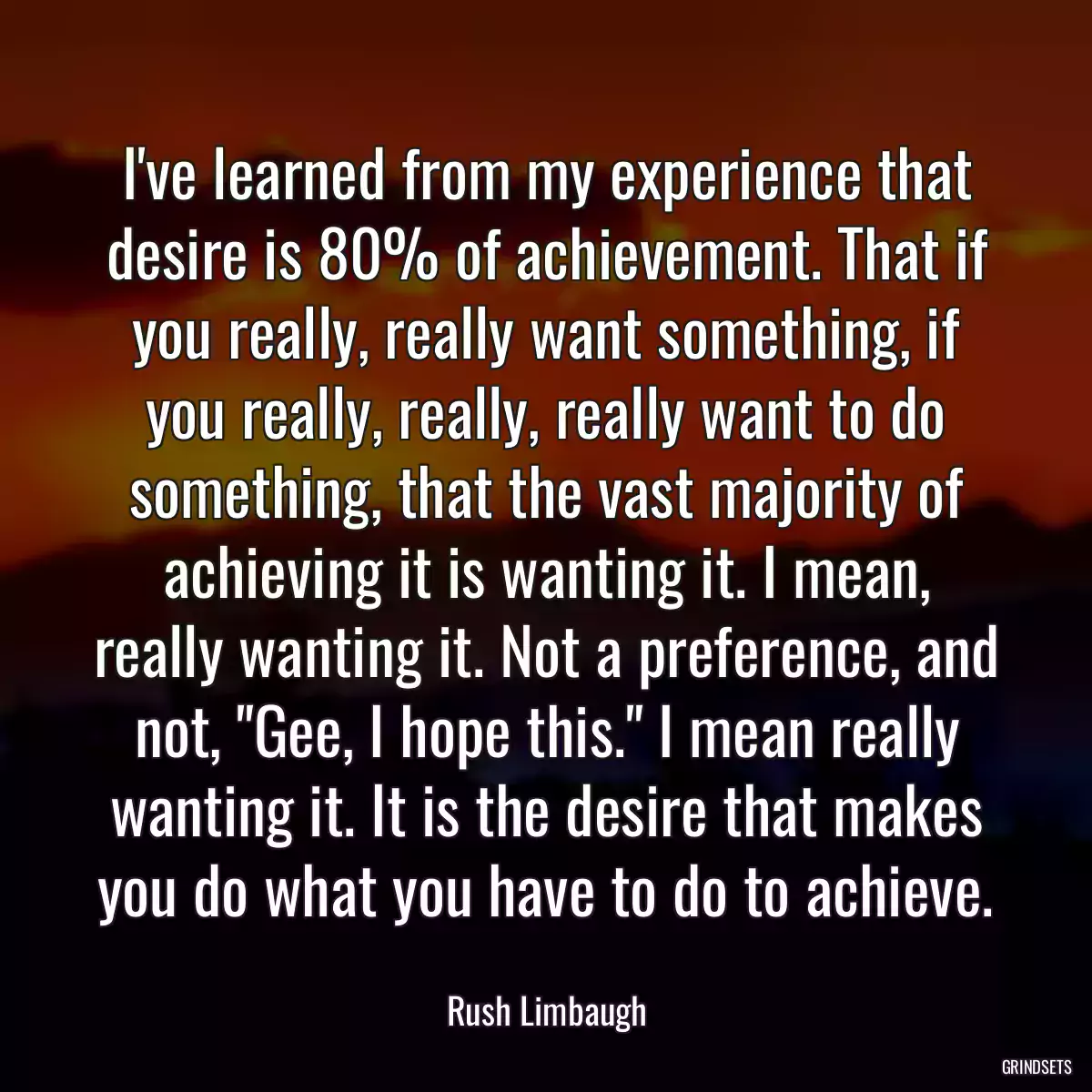 I\'ve learned from my experience that desire is 80% of achievement. That if you really, really want something, if you really, really, really want to do something, that the vast majority of achieving it is wanting it. I mean, really wanting it. Not a preference, and not, \