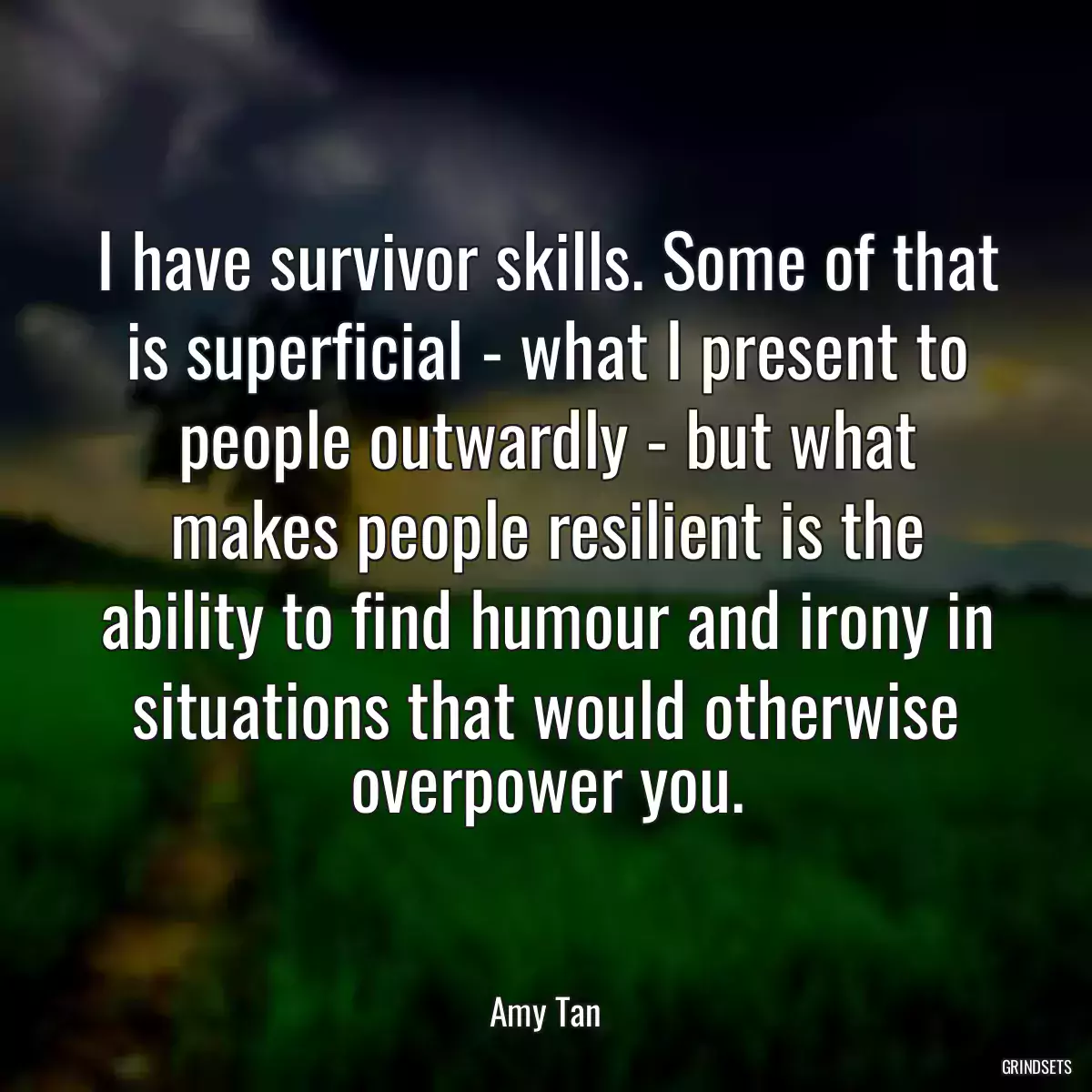 I have survivor skills. Some of that is superficial - what I present to people outwardly - but what makes people resilient is the ability to find humour and irony in situations that would otherwise overpower you.