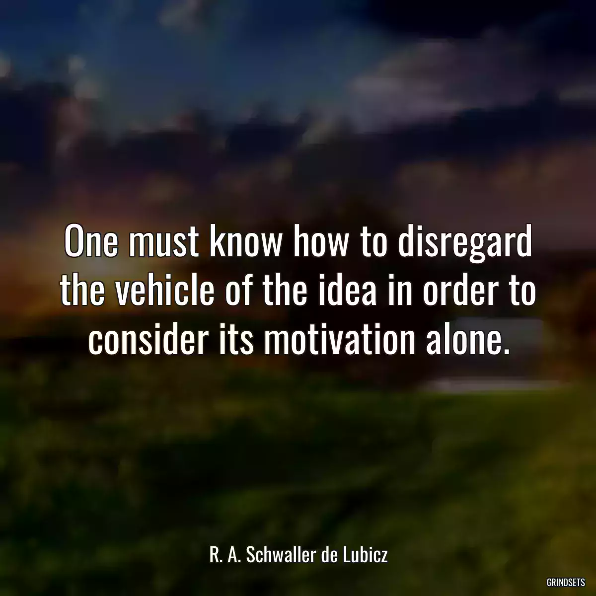 One must know how to disregard the vehicle of the idea in order to consider its motivation alone.