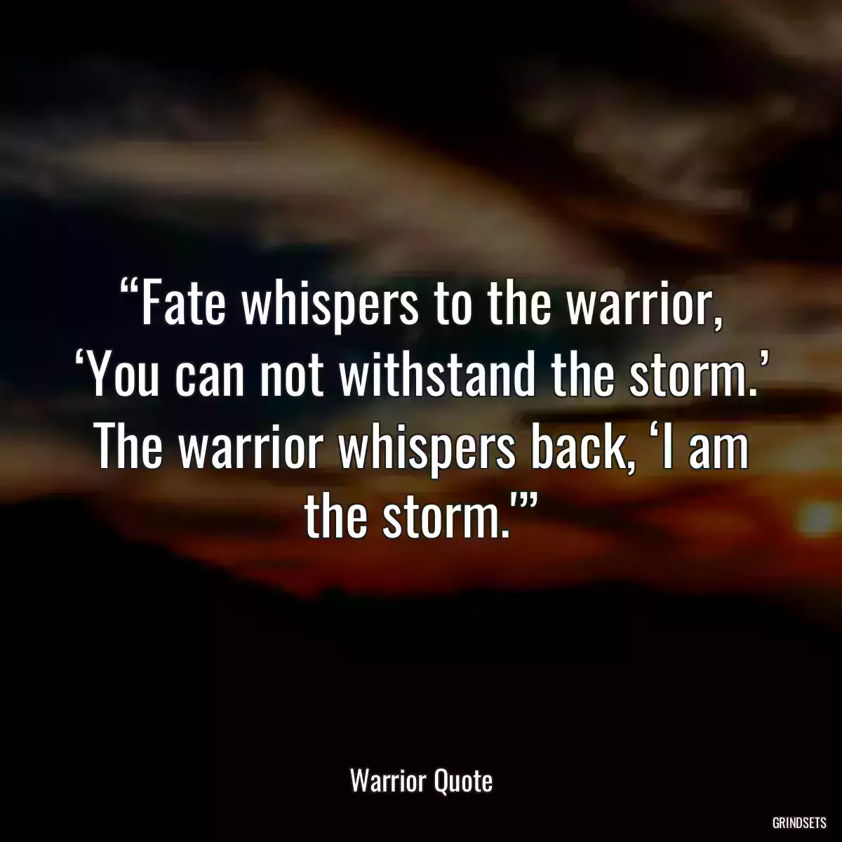 “Fate whispers to the warrior, ‘You can not withstand the storm.’ The warrior whispers back, ‘I am the storm.\'”