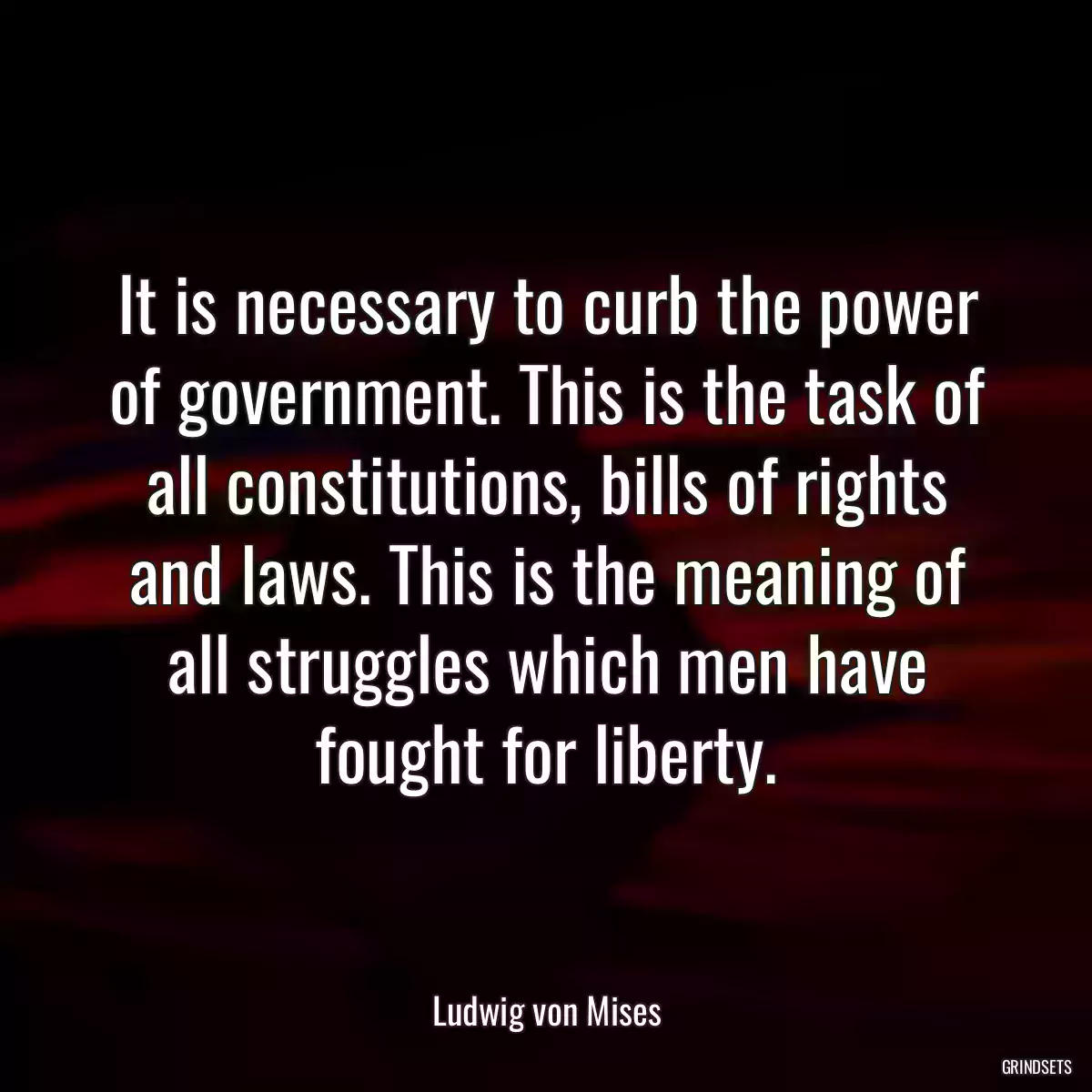 It is necessary to curb the power of government. This is the task of all constitutions, bills of rights and laws. This is the meaning of all struggles which men have fought for liberty.