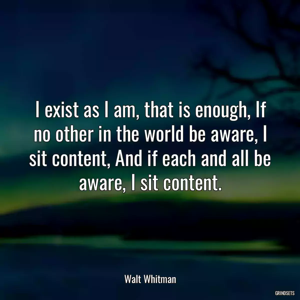 I exist as I am, that is enough, If no other in the world be aware, I sit content, And if each and all be aware, I sit content.