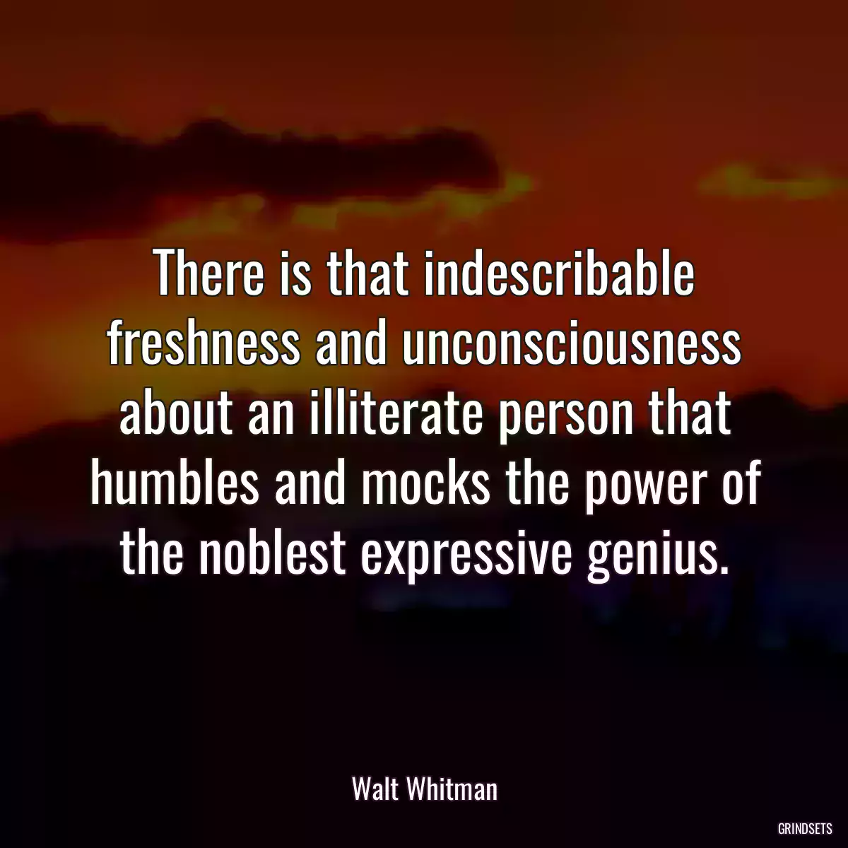 There is that indescribable freshness and unconsciousness about an illiterate person that humbles and mocks the power of the noblest expressive genius.