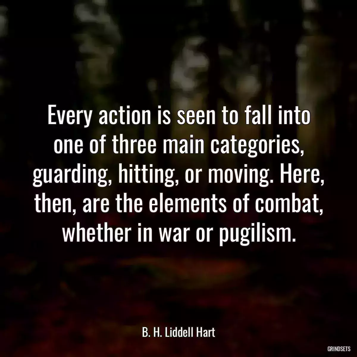 Every action is seen to fall into one of three main categories, guarding, hitting, or moving. Here, then, are the elements of combat, whether in war or pugilism.