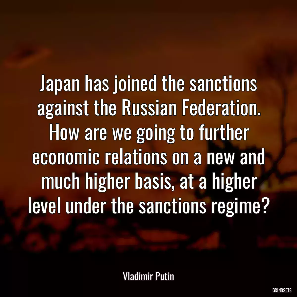 Japan has joined the sanctions against the Russian Federation. How are we going to further economic relations on a new and much higher basis, at a higher level under the sanctions regime?