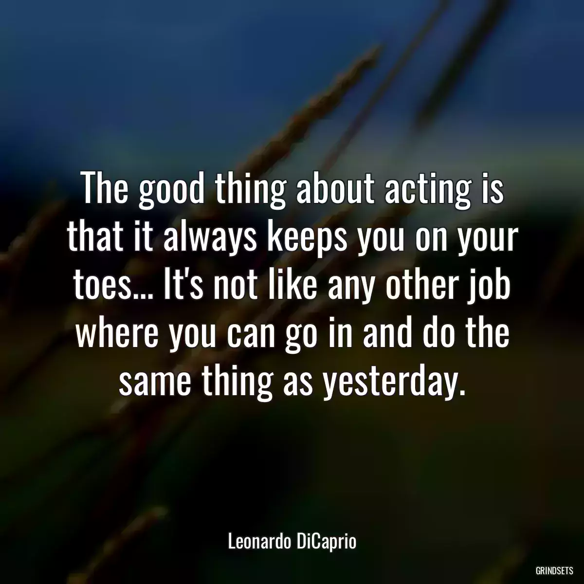 The good thing about acting is that it always keeps you on your toes... It\'s not like any other job where you can go in and do the same thing as yesterday.