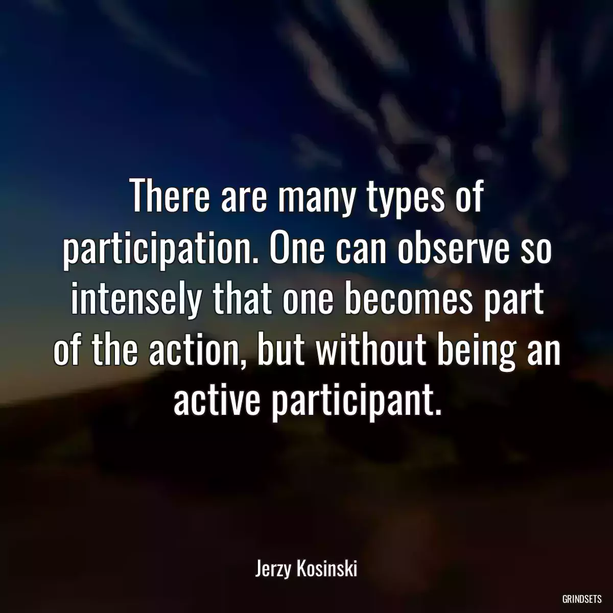 There are many types of participation. One can observe so intensely that one becomes part of the action, but without being an active participant.