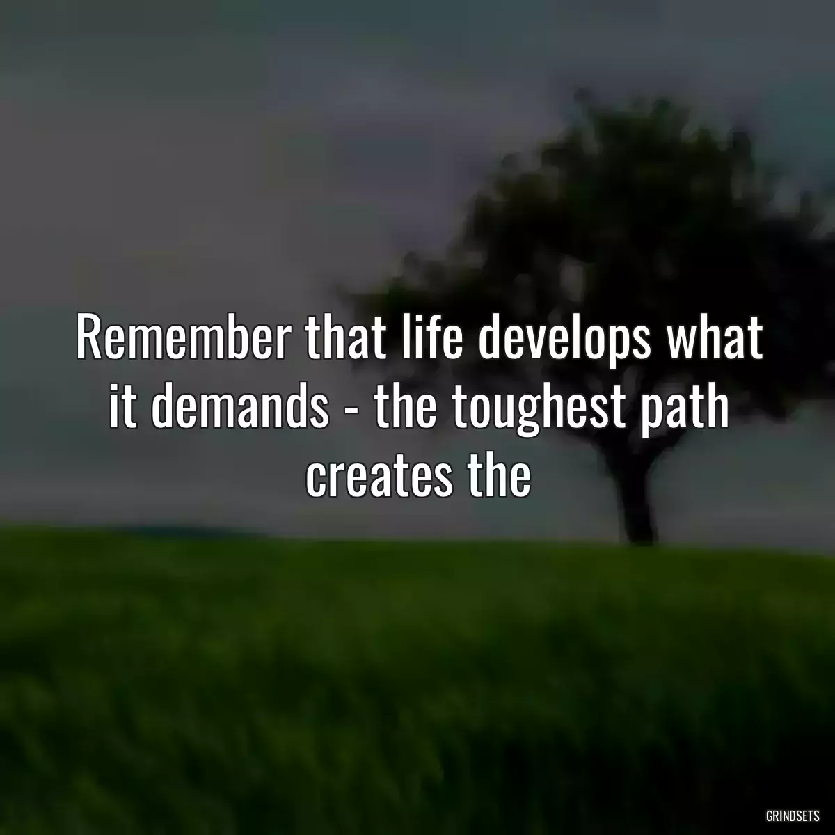 Remember that life develops what it demands - the toughest path creates the 
