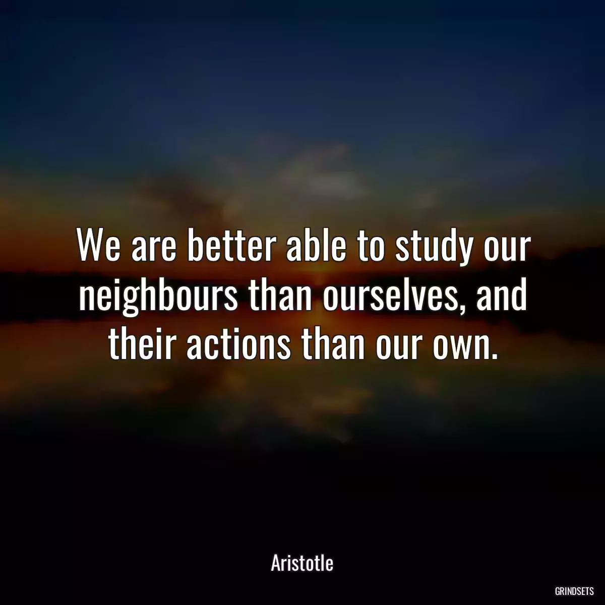 We are better able to study our neighbours than ourselves, and their actions than our own.