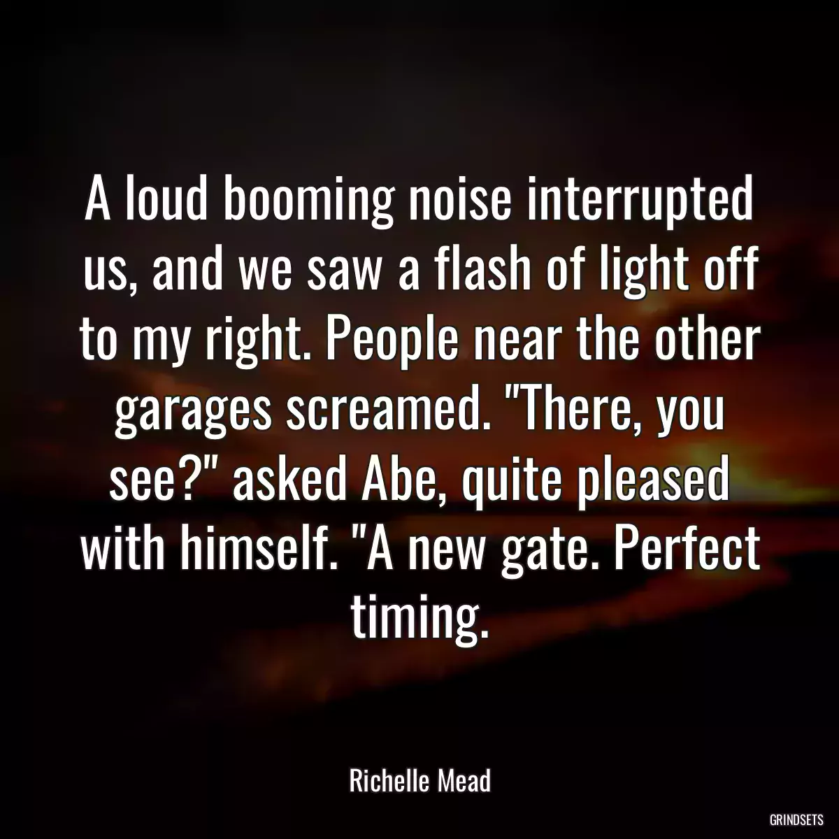 A loud booming noise interrupted us, and we saw a flash of light off to my right. People near the other garages screamed. \