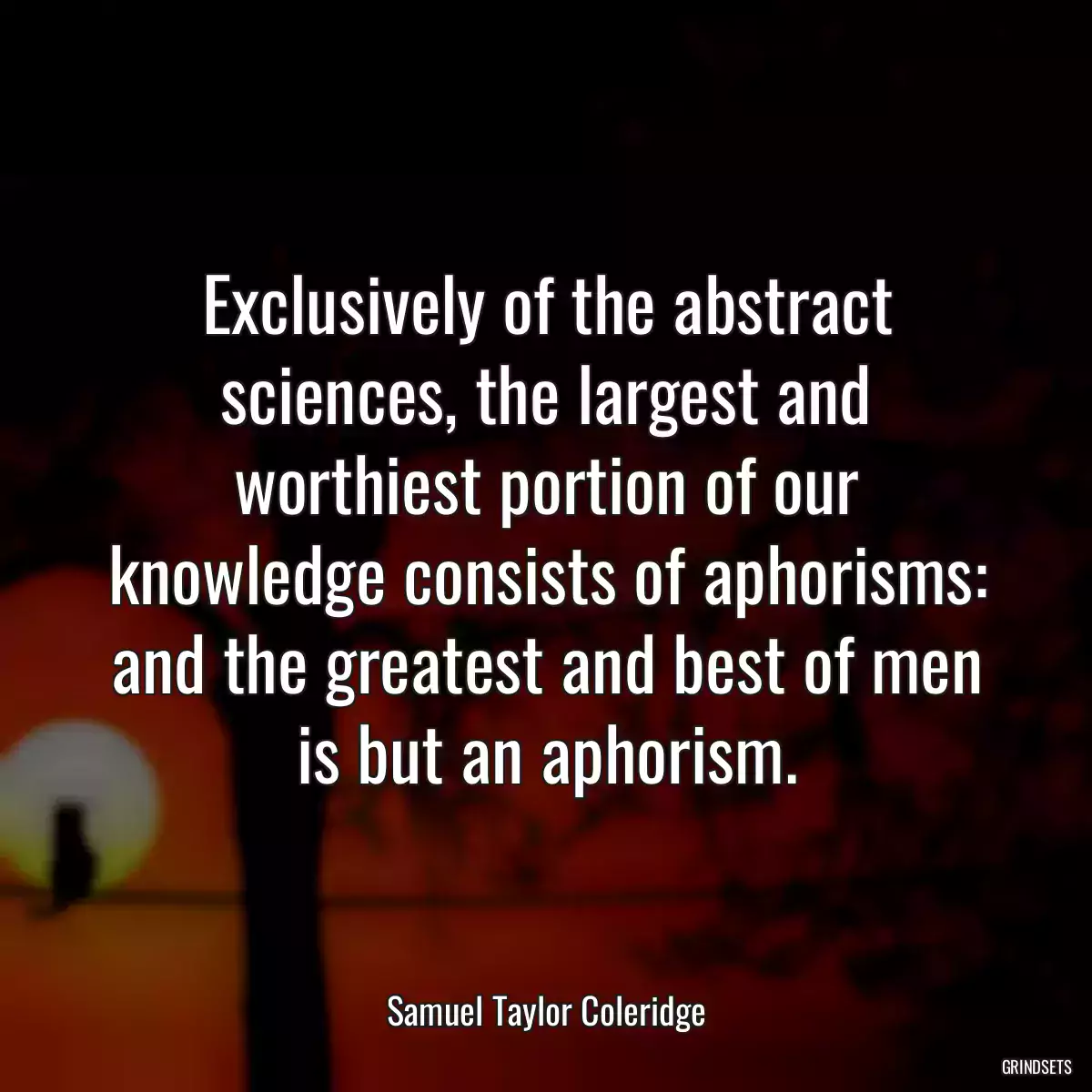 Exclusively of the abstract sciences, the largest and worthiest portion of our knowledge consists of aphorisms: and the greatest and best of men is but an aphorism.