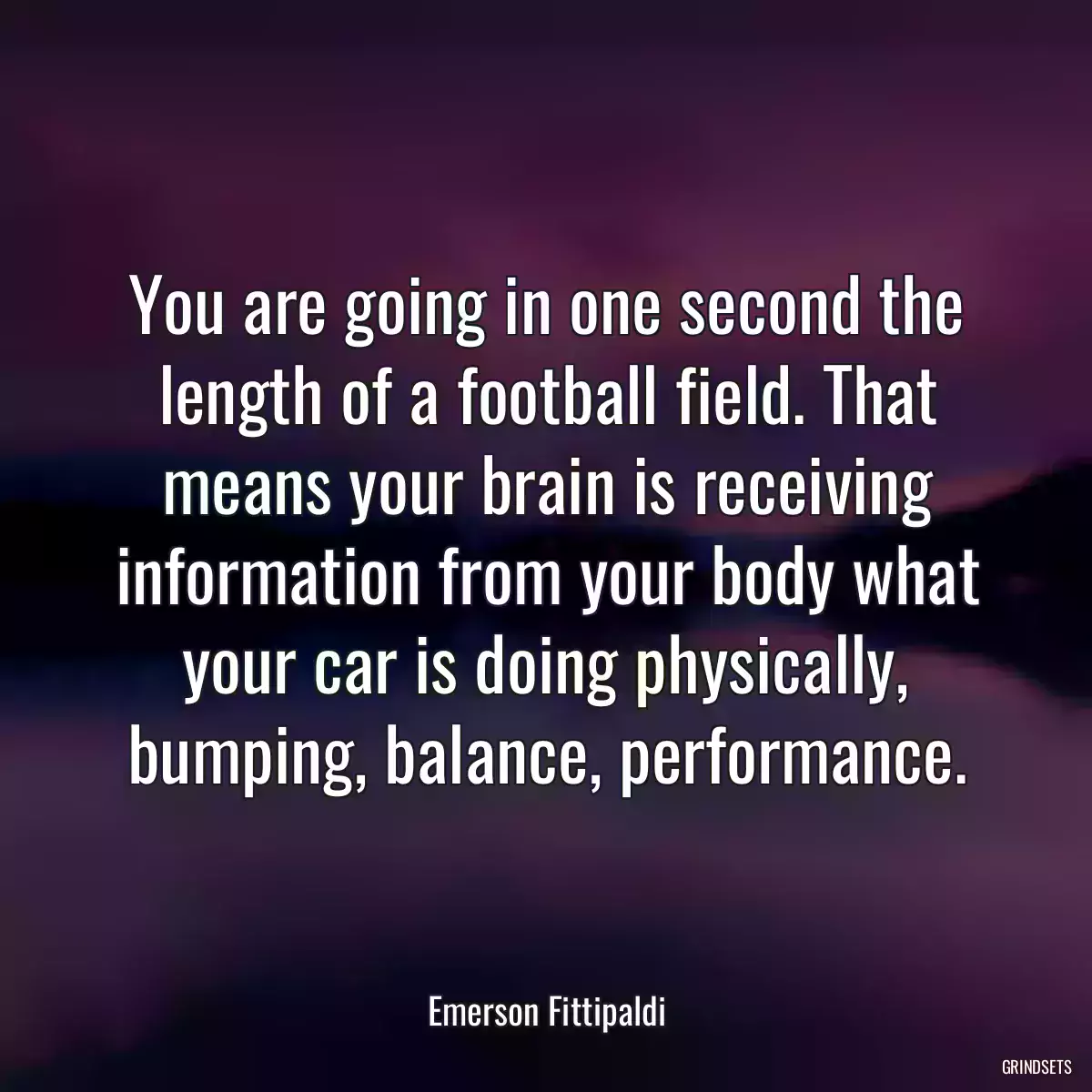 You are going in one second the length of a football field. That means your brain is receiving information from your body what your car is doing physically, bumping, balance, performance.