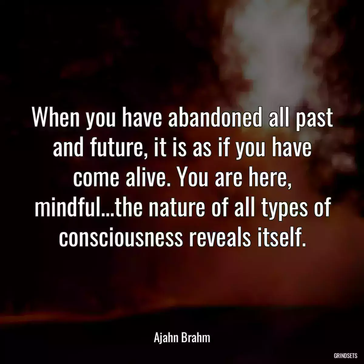 When you have abandoned all past and future, it is as if you have come alive. You are here, mindful...the nature of all types of consciousness reveals itself.